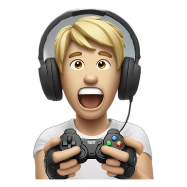 screaming gamer with a controller in his hand and a headset on his head sticker