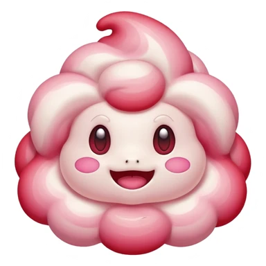 cute Alcremie Pokémon with a soft, rounded, expressive face, vibrant red and pink tones, playful cheerful expression in rednote emoji style sticker