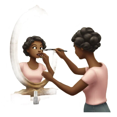 Girl putting on makeup in vintage mirror sticker