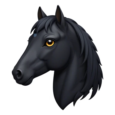 Cinematic Noble Black Horse Portrait Emoji, Poised and regal, with a strong, athletic build and a sleek, well-groomed jet-black fur, deep-set soulful dark eyes, Simplified yet sharp and sophisticated features, highly detailed, glowing with a soft, dignified glow, high shine, intelligent and commanding, stylized with an air of mysterious grace, focused and attentive, soft glowing outline, capturing the essence of a watchful and confident steed, so majestic it feels as though it could gallop out of the screen with effortless authority! sticker