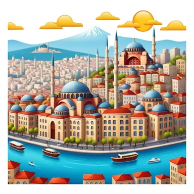 Cinematic Realistic Istanbul Pop Culture Emoji, depicted with a vibrant portrayal of the bustling cityscape rendered with lively textures and energetic, urban lighting. sticker