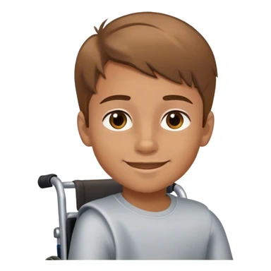 young boy with light brown hair andbrown eyes in wheelchair smiling sticker