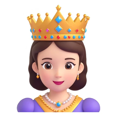 princess with round face, shiny crown, cheerful expression, 3D emoji style sticker