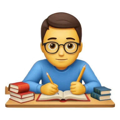 emoji man student studying at home with books, bored, room, white background sticker