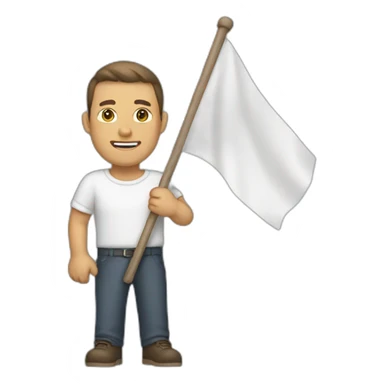 man holding a white flag sticker