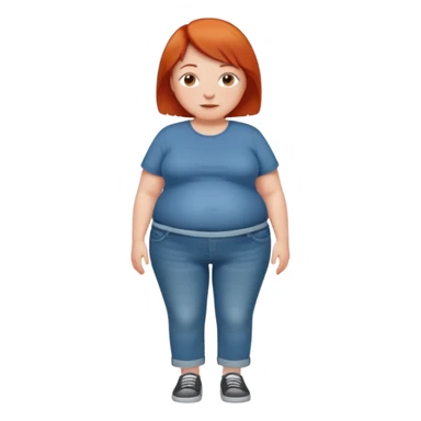 Lazy old Short woman with straight short red hair and fat tummy..wears jeams and full tahirt sticker
