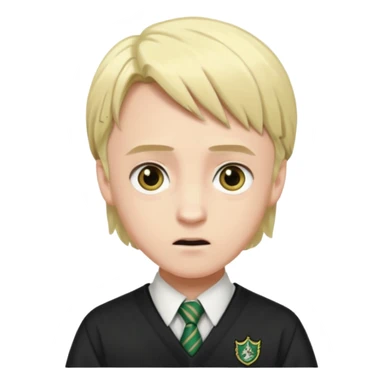 Draco Malfoy face, pale blond hair, sharp features, sly expression, school uniform, Harry Potter style emoji sticker