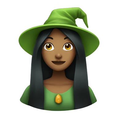 green woman with black hair and a witch cap sticker