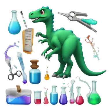 Dino with chemicals and biology tools sticker