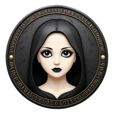 Emoji style, luxury gothic coin made of blackened metal, “FORTUNA” engraved in refined fashion typography, heavy form, subtle worn metal texture, avant-garde editorial aesthetic, no glow, no neon, flat emoji design, centered, transparent background sticker