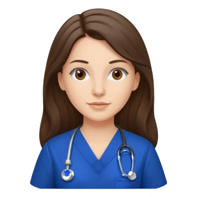 Nurse, white woman, long brunette hair, brown eyes, royal blue scrubs sticker