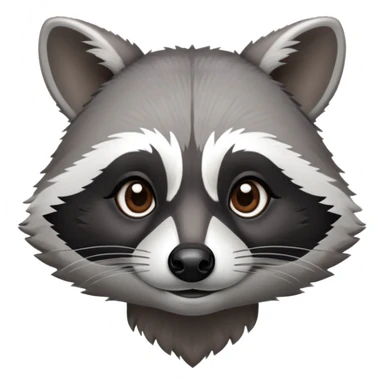 Cinematic-Noble-Raccoon-Portrait-Emoji – Poised and confident, with a sturdy build and a beautifully textured fur of silver-grey accented by dark black facial markings, deep-set, intelligent brown eyes, simplified yet sharp and sophisticated zoom out to show shoulders sticker