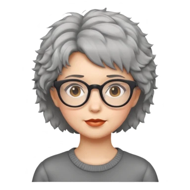 gray short hair lady with glasses. fluffy sticker