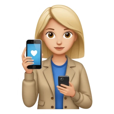 woman casual clothes holding one mobile phone sticker