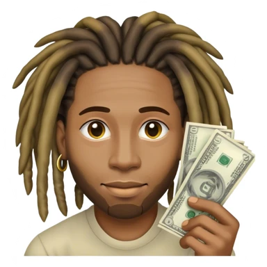 Light skinned Black man with dreads showing off money sticker