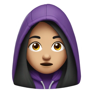 girl with long black hair, purple eyes, and purple hoodie looking scared sticker