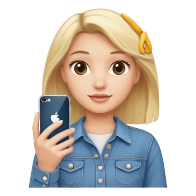 A blonde pretty girl wearing a denim skirt holding an iPhone 16 sticker