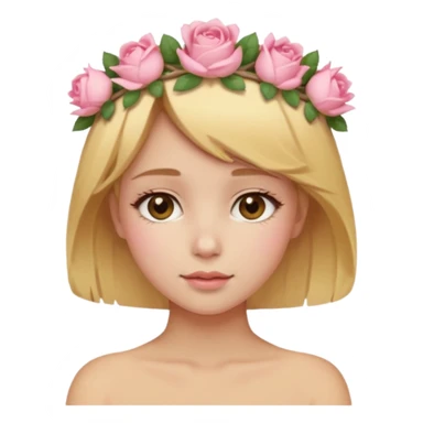 Light golden skin female, short honey-blonde hair, wearing a soft pink rose crown. sticker