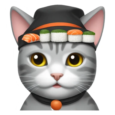 Grey Cat with sushi hat sticker