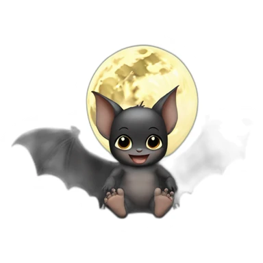 black happy baby bat wings sitting in front of moon holding feet sticker