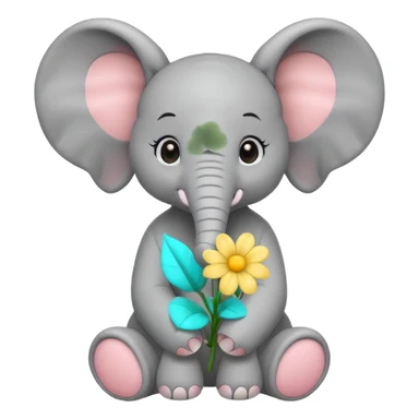 Young elephant sitting wearing a flower sticker