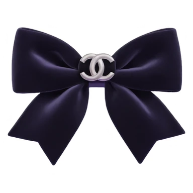 elegant black velvet bow with pearls and silver Chanel logo, glossy, black and white, 3D emoji style sticker