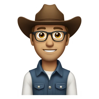 White man with brown hair, blue eyes, glasses, cowboy hat and bolo sticker