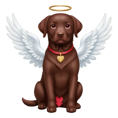 Chocolate Labrador with red color and white angel wings. Dog sits show full body. sticker