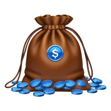 blue coins inside a brown leather bag  sticker