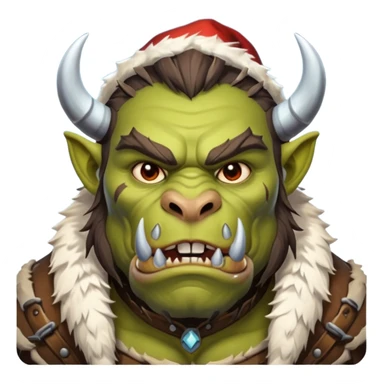 Fantasy Christmas orc beast tamer icon, winter wildlands theme, animal fur details, primal strong face, snowy wilderness atmosphere, stylized emoji portrait, male/female variant
 sticker