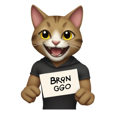 Nko cat with wicked smile holding poster saying „Brn GGG” sticker