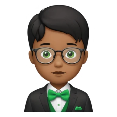 baby boy black hair in suit, with green bow, wearing glasses sticker