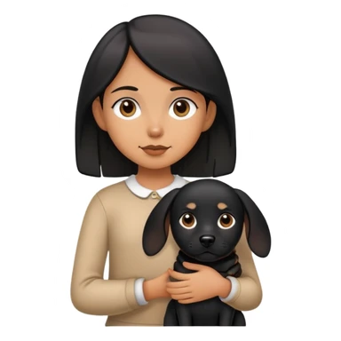 A girl holding a black dog with upright ears sticker