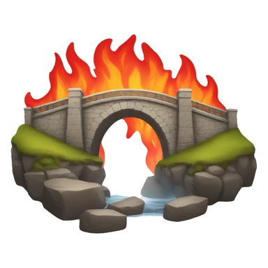 Stone bridge with red flames behind it sticker