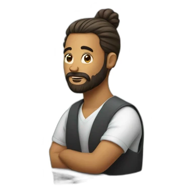 a man with a bun and beard at a laptop sticker