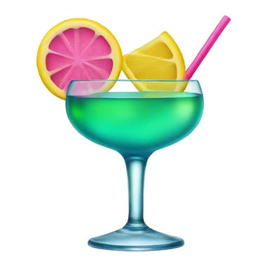 Bluish green cocktail with pink and yellow sticker