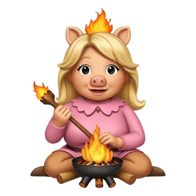 Miss Piggy roasting over a fire sticker
