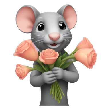A rat holding a bouquet of flowers  sticker