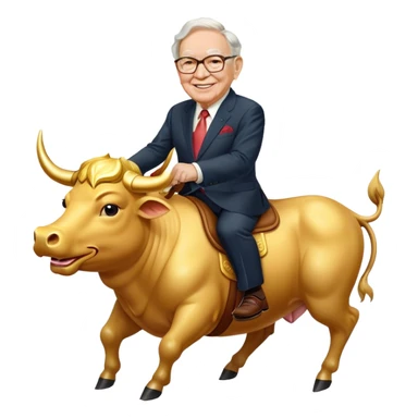 happy Warren Buffet riding golden bull sticker