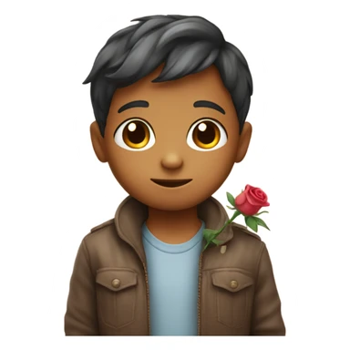 Small shy young boy with a sweet blooming rose sticker