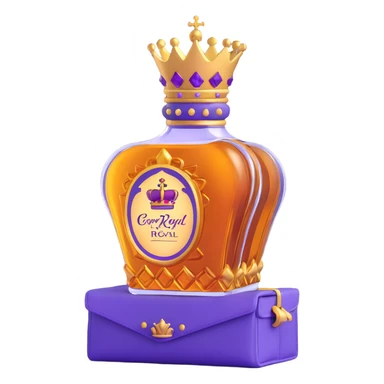 Crown Royal whisky bottle with purple bag and gold crown sticker