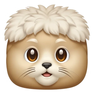 beige-colored craft with a rounded, square-shaped head featuring tufts of fluff on the forehead and cheeks sticker