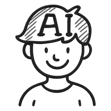 A person with a smile and AI-inspired hairstyle sticker