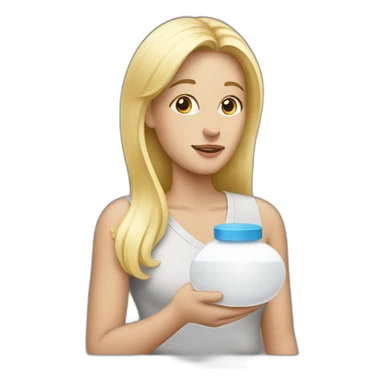 blonde mom holding white pill sticker