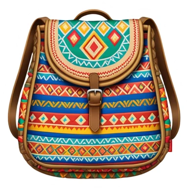 Cinematic Realistic image of a traditional Colombian mochila, rendered with detailed woven textures and vibrant patterns, set against a rustic backdrop with soft, cultural lighting sticker