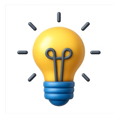 Create a glowing lightbulb idea emoji in 3D Emoji style with a transparent background. Maintain the same color outline look and glow effect as in the reference image. sticker