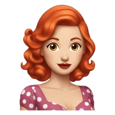 Red haired woman who wears classic pinup dresses with polka dots sticker