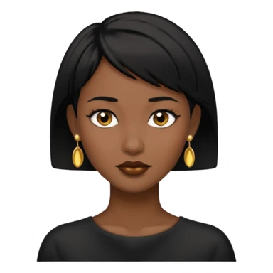 woman with black short hair and gold earring and black skin sticker
