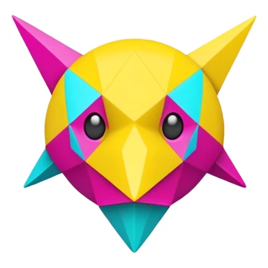 Yellow and cyan and magenta Fakémon-creature sticker