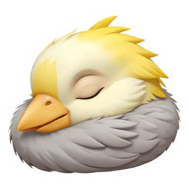 Meme-Worthy Cute Sleeping Cockatiel Portrait Emoji, Head resting peacefully with a contented smile, showcasing a delicate, slender build and a luxuriously soft grey fur with gentle yellow accents, eyes shut in a serene nap, Simplified yet hilariously adorable features, highly detailed, glowing with a soft, drowsy light, high shine, relaxed and utterly lovable, stylized with an air of playful laziness, bright and heartwarming, soft glowing outline, capturing the essence of a comically sleepy cockatiel, so meme-worthy it feels like it could instantly become the next viral sensation of adorable slumber! sticker